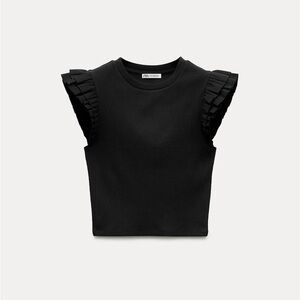 Zara Ruffled Sleeve Top Black